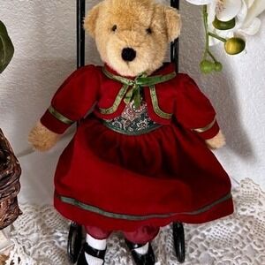 Holiday Katie, 14" Plush Teddy Bear, Red Velvet Trimmed Outfit Applause